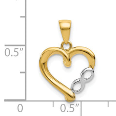14K Gold Infinity Heart Pendant with White Rhodium Accents, Polished Finish
