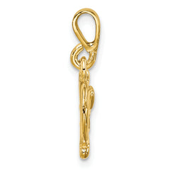 14K Gold Polished 3D Bow and Arrow Pendant Elegant, Solid Design