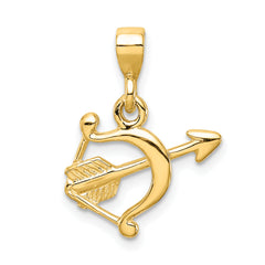 14K Gold Polished 3D Bow and Arrow Pendant Elegant, Solid Design