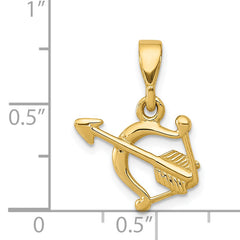 14K Gold Polished 3D Bow and Arrow Pendant Elegant, Solid Design