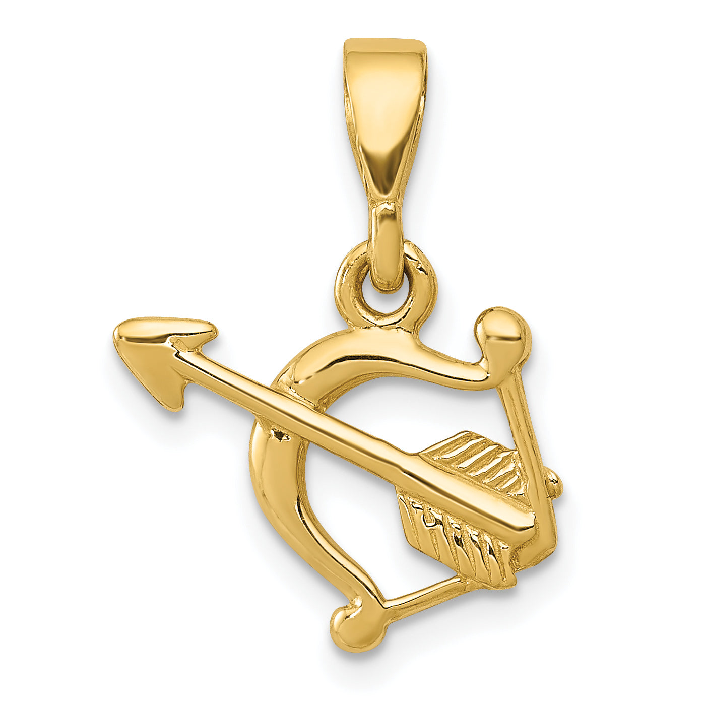 14k Gold Polished Bow and Arrow Pendant