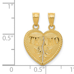 14K Gold TE AMO Break Apart Diamond-Cut Heart Pendant Polished & Solid