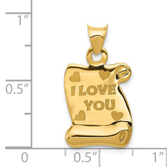 14K Gold I Love You Pendant with Polished Textured Finish Elegant and Gift-Ready