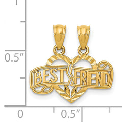 14K Gold Diamond-Cut Best Friend Break Apart Heart Pendant