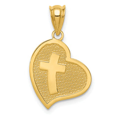 14K Gold Reversible Heart Pendant with Cross & Mom I Love You