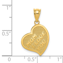 14K Gold Reversible Heart Pendant with Cross & Mom I Love You