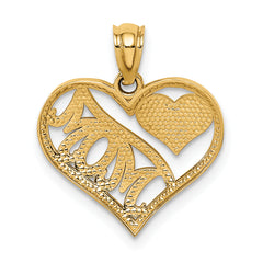 14K Gold Polished MOM Heart Pendant with Open Back and Solid Design