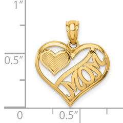 14K Gold Polished MOM Heart Pendant with Open Back and Solid Design