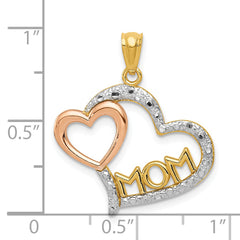 14K Two-Tone Gold Heart Pendant with Diamond-Cut MOM Design