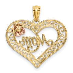 14K Two-Tone Gold MOM Heart Pendant with Rhodium and Rose Design