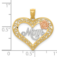 14K Two-Tone Gold MOM Heart Pendant with Rhodium and Rose Design