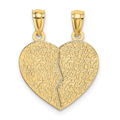 14K Gold Satin and Polished Daughter-Mom Break Apart Heart Pendant