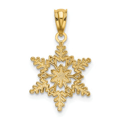 14K Gold Diamond-Cut Snowflake Pendant with Polished Finish