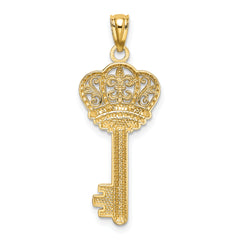 14K Gold Fleur De Lis Crown Key Charm with White Rhodium Finish Polished & Elegant