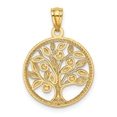 14K Yellow Gold Polished Tree of Life Pendant with Textured Design