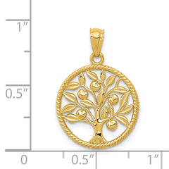 14K Yellow Gold Polished Tree of Life Pendant with Textured Design