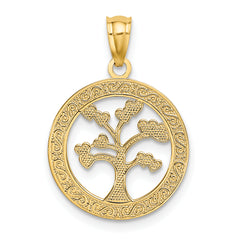 14K Gold Family Tree Pendant with Polished Finish Solid Design