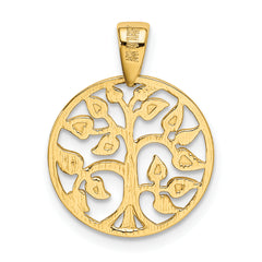 14K Gold Polished Tree of Life Pendant with Textured Back Elegant Design