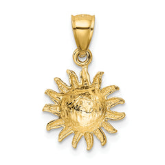14K Gold Satin Diamond-Cut Sun Pendant with Brushed Finish Elegant and Unique