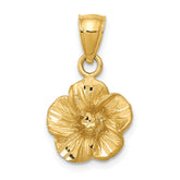 14k Satin Diamond-cut Hibiscus Pendant