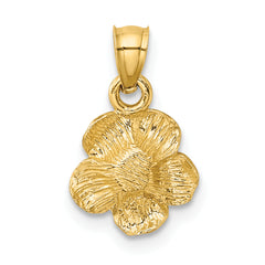 14K Gold Satin Diamond-Cut Hibiscus Flower Pendant Elegant Floral Design