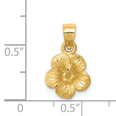 14K Gold Satin Diamond-Cut Hibiscus Flower Pendant Elegant Floral Design