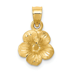 14k Satin Diamond-cut Hibiscus Flower Pendant