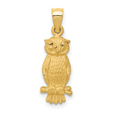 14k Satin Diamond-cut Owl Pendant