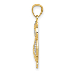 14K Gold Rhodium Accented Owl Pendant with Polished Textured Finish Men's