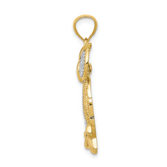 14K Gold Rhodium Diamond-Cut Moveable Owl Pendant Polished Finish