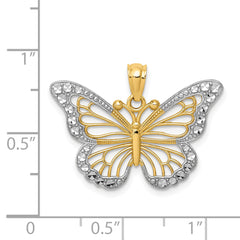 14K Gold Diamond-Cut Polished Butterfly Pendant with Rhodium Accents Elegant, Timeless Design