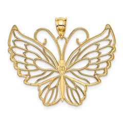14K Gold Polished Butterfly Pendant with Textured Design