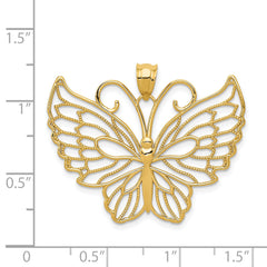 14K Gold Polished Butterfly Pendant with Textured Design