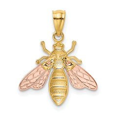 14K Two-Tone Gold Bee Pendant with White Rhodium Polished Finish