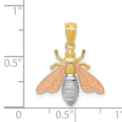 14K Two-Tone Gold Bee Pendant with White Rhodium Polished Finish