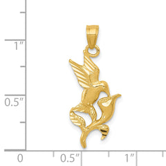 14K Gold Hummingbird and Flower Pendant with Polished Finish Elegant and Timeless