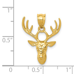 14K Gold Polished Deer Head Pendant for Men Solid, Casted Design