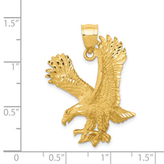 14K Gold Satin Diamond-Cut Eagle Pendant for Men  Solid, Textured Finish
