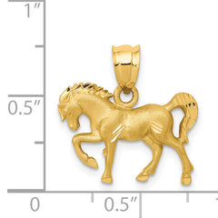 14K Gold Satin Diamond-Cut Horse Pendant for Men Textured, Solid