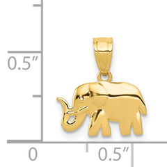 14K Gold Polished Elephant Pendant Solid, Casted, Open-Back Design