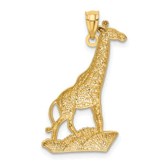 14K Gold Rhodium Accent Giraffe Pendant with Diamond-Cut Polished Finish for Men