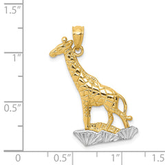 14K Gold Rhodium Accent Giraffe Pendant with Diamond-Cut Polished Finish for Men