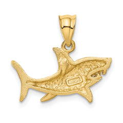 14K Gold Satin Diamond-Cut Shark Pendant for Men Bold Brushed Finish