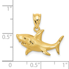 14K Gold Satin Diamond-Cut Shark Pendant for Men Bold Brushed Finish