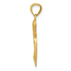 14K Gold Diamond-Cut Dolphins Heart Pendant with Satin and Polished Finish