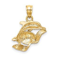 14K Gold Dolphin Pair Pendant with Polished Finish Elegant and Themed
