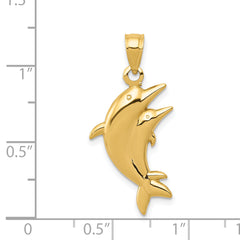 14K Gold Dolphin Pair Pendant with Polished Finish Elegant and Themed