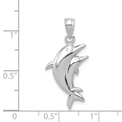 14K White Gold Dolphin Pendant with Polished Rhodium Finish Elegant Ocean-Inspired Charm