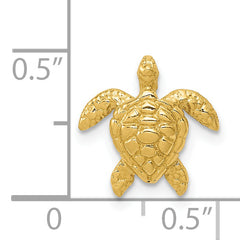 14K Gold Polished Sea Turtle Slide Pendant Solid, Textured Design