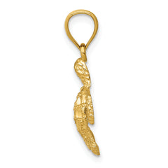 14K Gold Polished Diamond-Cut Sea Turtle Pendant with Textured Finish